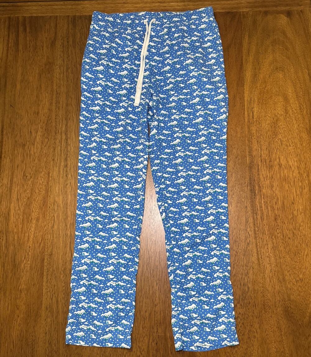 Vineyard Vines Women’s Pajama Pants Small Blue Ski Snow Mountain Whale Cotton